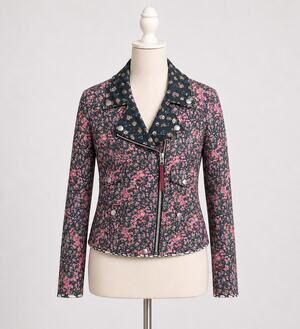 Coach Quilted Chiffon Floral Moto Jacket Pink Green XS New!